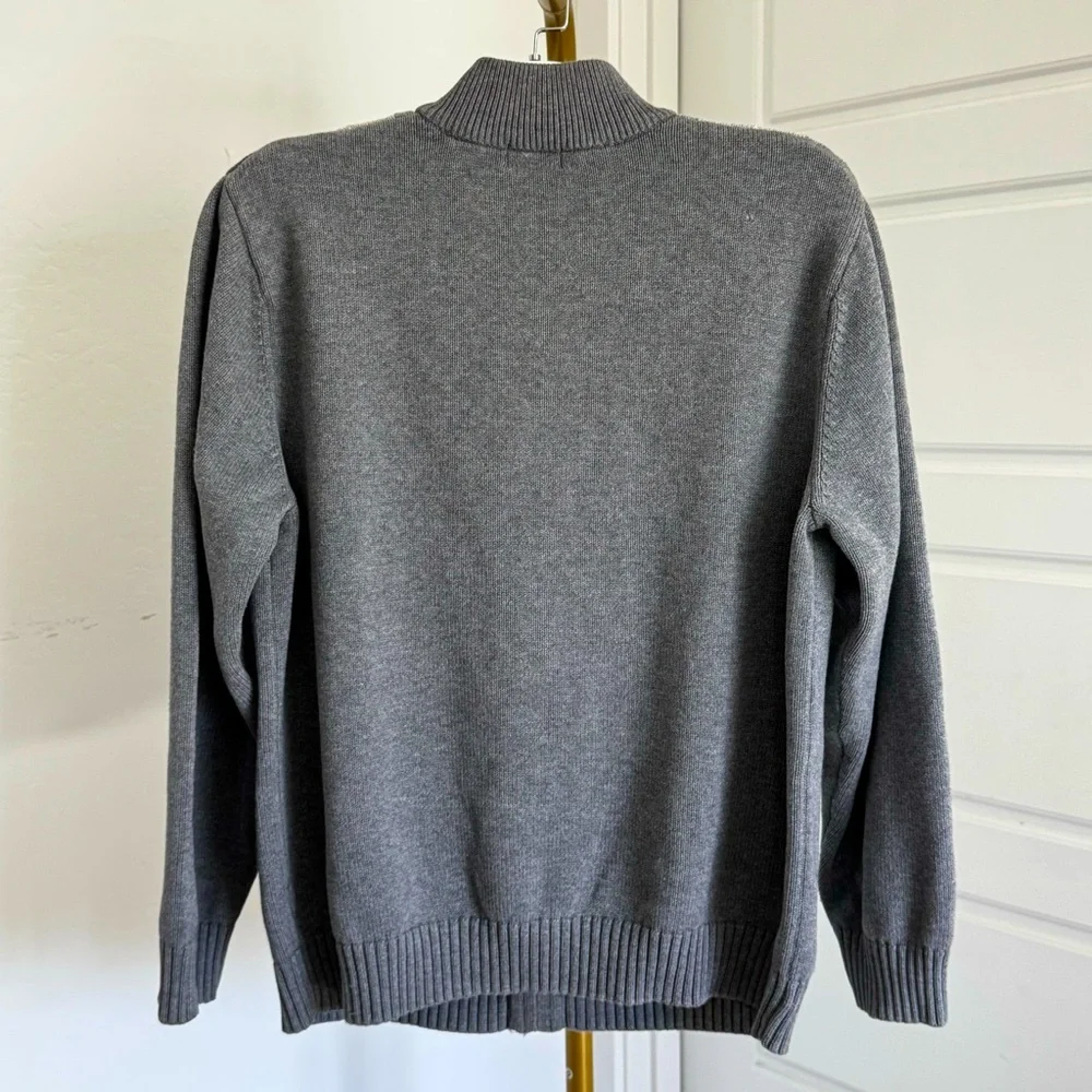 Cozy Men's Gray White Argyle Zip Up Long Sleeves‎ Sweater Cardigan Size Large